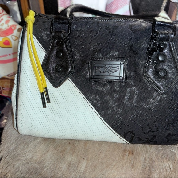 Fox Handbags - Fox Black and White Satchel with Yellow Accent